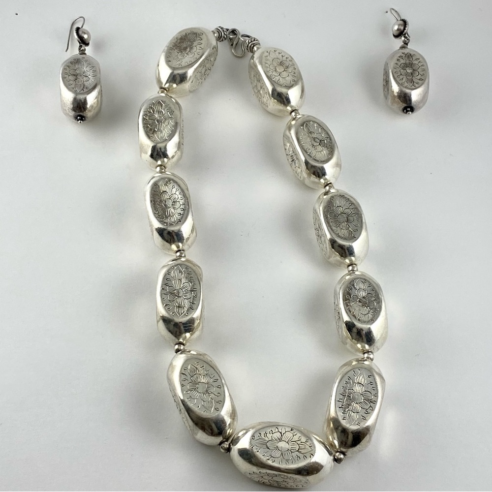 Vintage Sterling Silver Oversized Indian Engraved Statement Jewelry Set